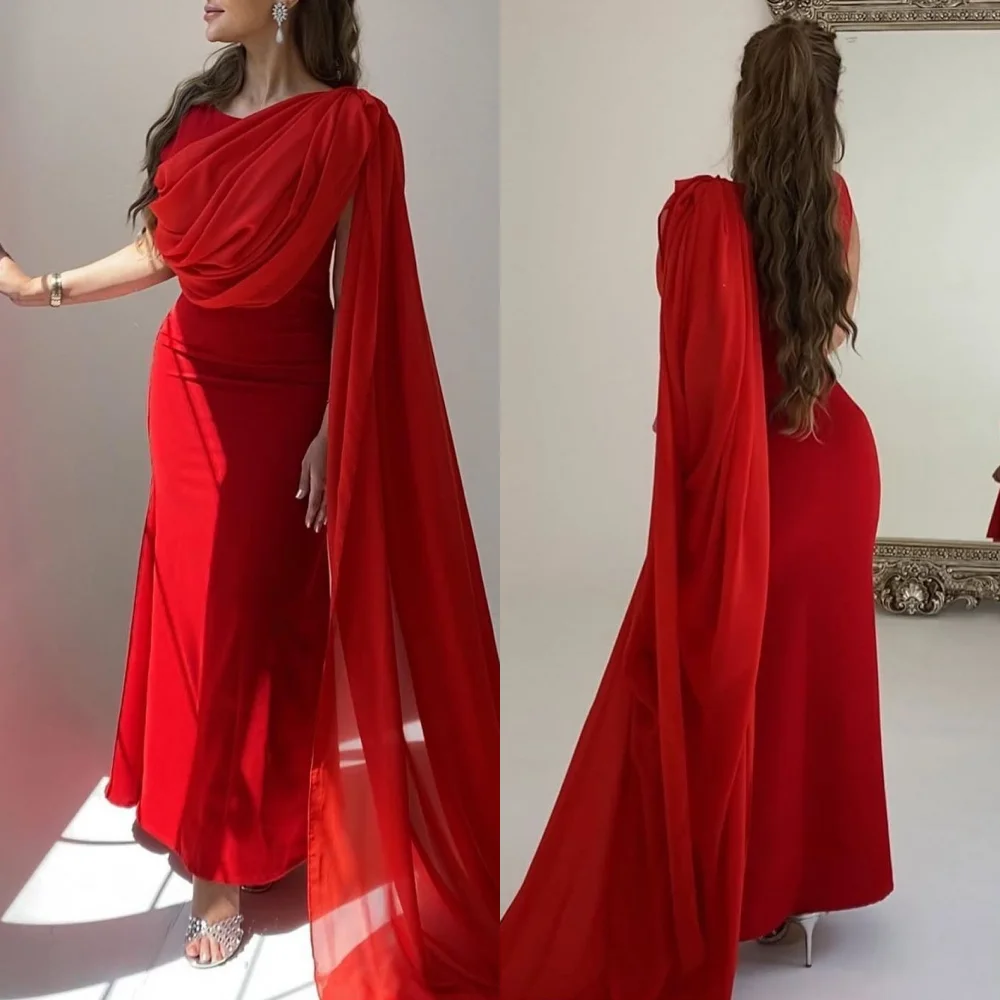 

Customized Formal Jersey Pleat Mermaid Scoop Neck Midi Dresses Bespoke Occasion Dresses Exquisite Matching