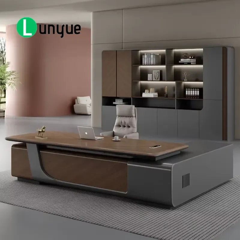Modern Simple L Shaped Executive Desk Set with Side Cabinets for Administrative Office Furniture Storage Solution