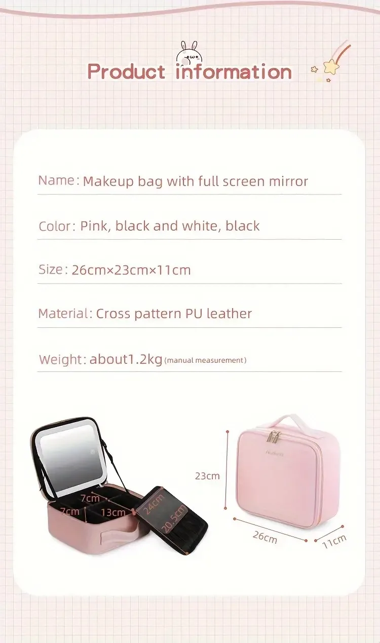 3-farbige tragbare Reise-Make-up-Tasche mit Spiegel und wiederauf ladbarer LED-Licht-wasserdicht, ohne Duft und Lithium-Batterie – Detail 8