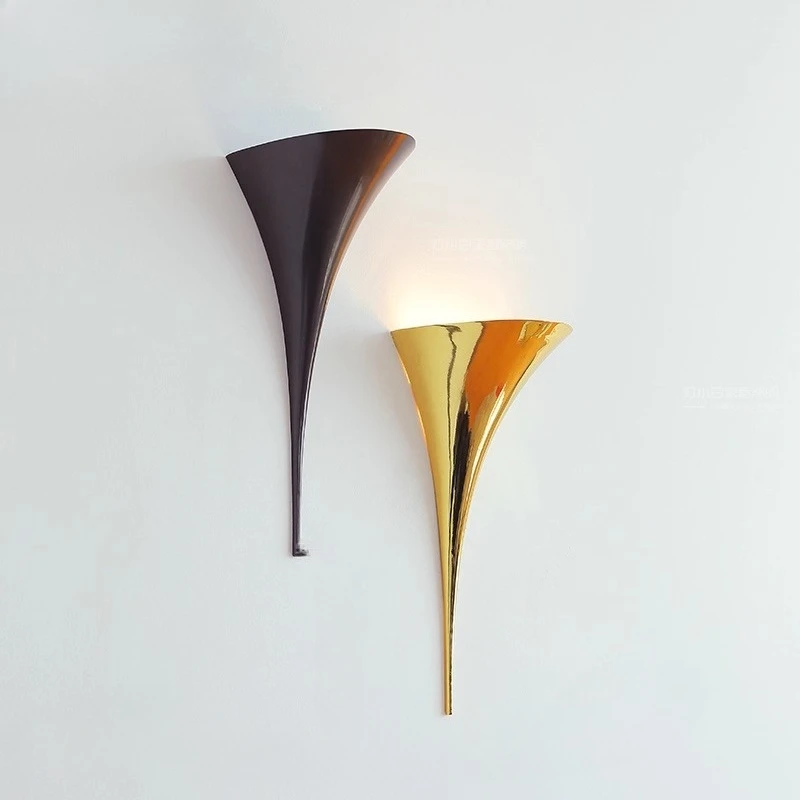 

Nordic Horn-shaped Black/gold Electroplating Wrought Iron LED Wall Lamps Minimalist Living Room Bedroom Restaurant Sconces Light