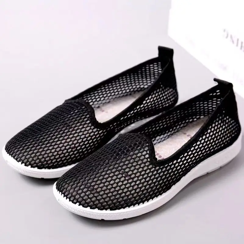 New Woman's Summer Mesh Hollow Flat Sole Casual Shoes Soft Sole Non Slip Breathable Slip On Light Walking Shoes Ballet Shoes image 2