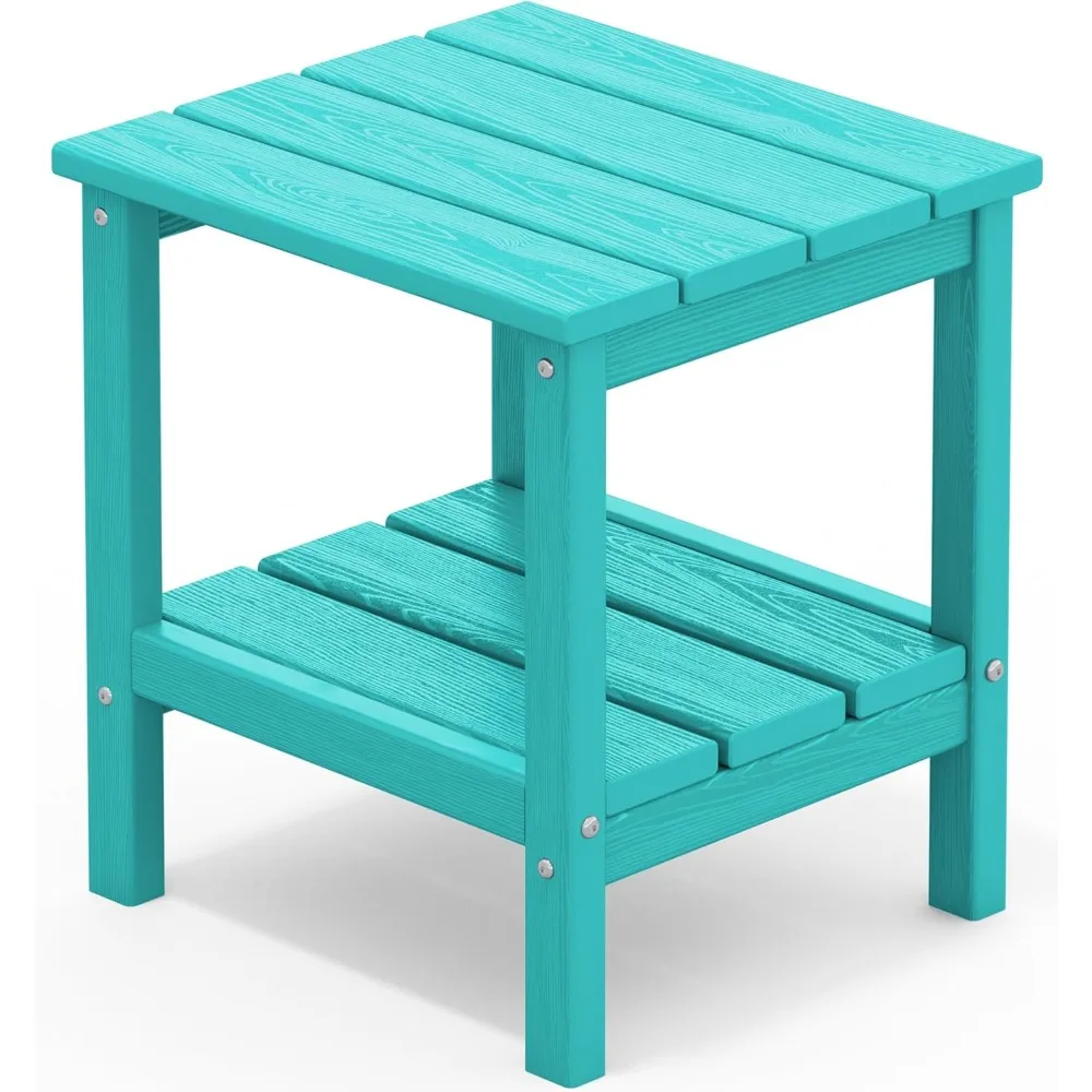 

2-Tier HDPE Outdoor Side Table, Weatherproof Rectangular Adirondack Side Table, Aruba