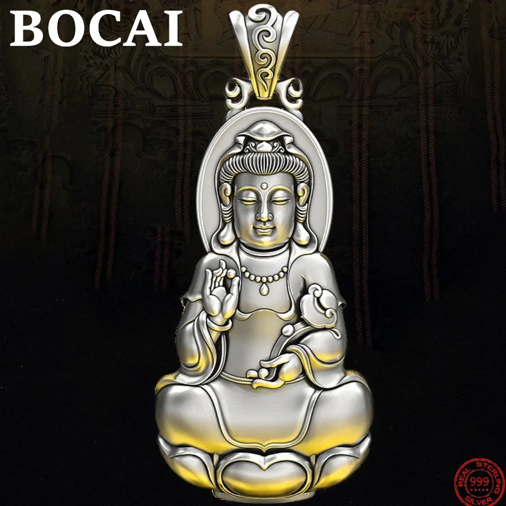 

BOCAI S999 Sterling Silver Pendants for Women Men New Fashion Avalokatesvara Guardian God Buddha Amulet Jewelry Free Shipping