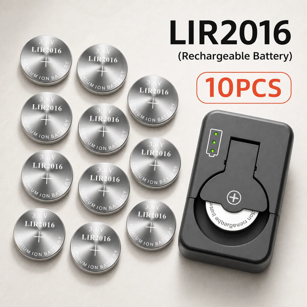 Rechargeable Button Coin Battery LIR2016 3.6V 1-10PCS Stable Power Cell for Watch Calculator Remote Control Use