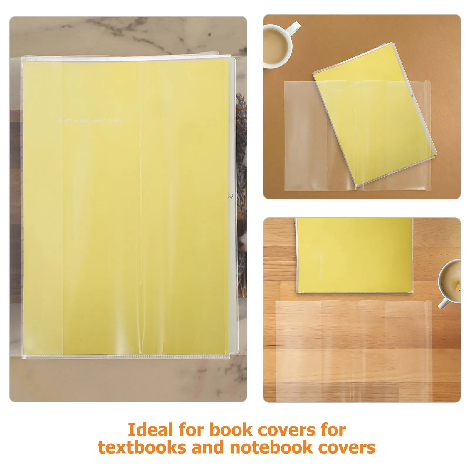 50Pcs Clear Plastic Book Sleeve Waterproof Document Protector 22K Notebook Cover School Office Planner Book Sleeve Waterproof