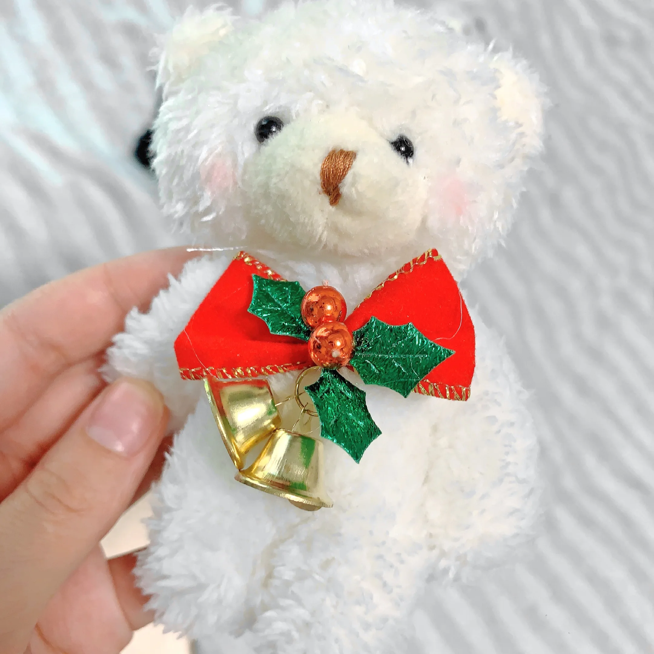 13cm kawaii Plush Teddy Bear Doll Toys Cute Christmas Bell Bow Bear Stuffed Plush Doll Keychain Bag Pendant Children Xmas Gifts