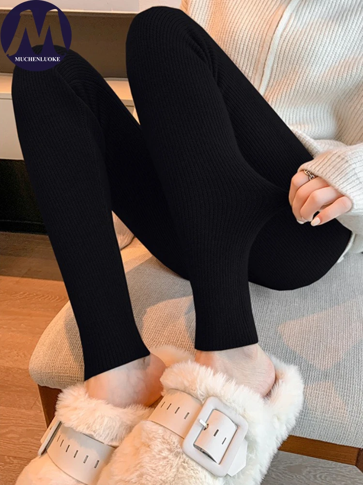 Leggings elegantes de terciopelo de punto de gran tamaño para mujer, mallas ajustadas de cintura alta para otoño e invierno, mallas gruesas y cálidas a la moda