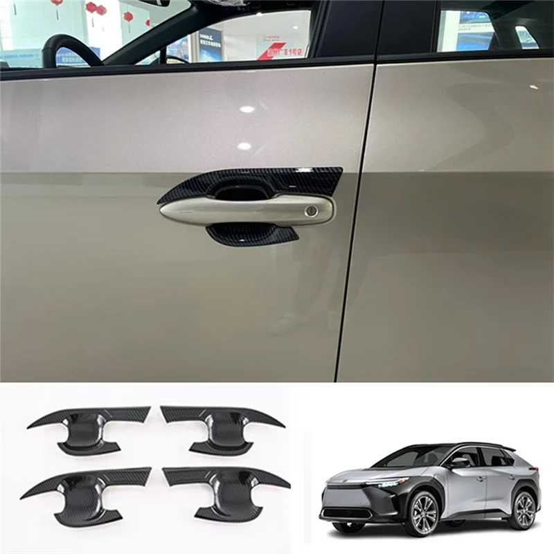 Car Carbon Fiber External Door Handle Bowl Cover Cup Cavity Trim Insert Catch Molding Garnish for Toyota Bz4X 2022