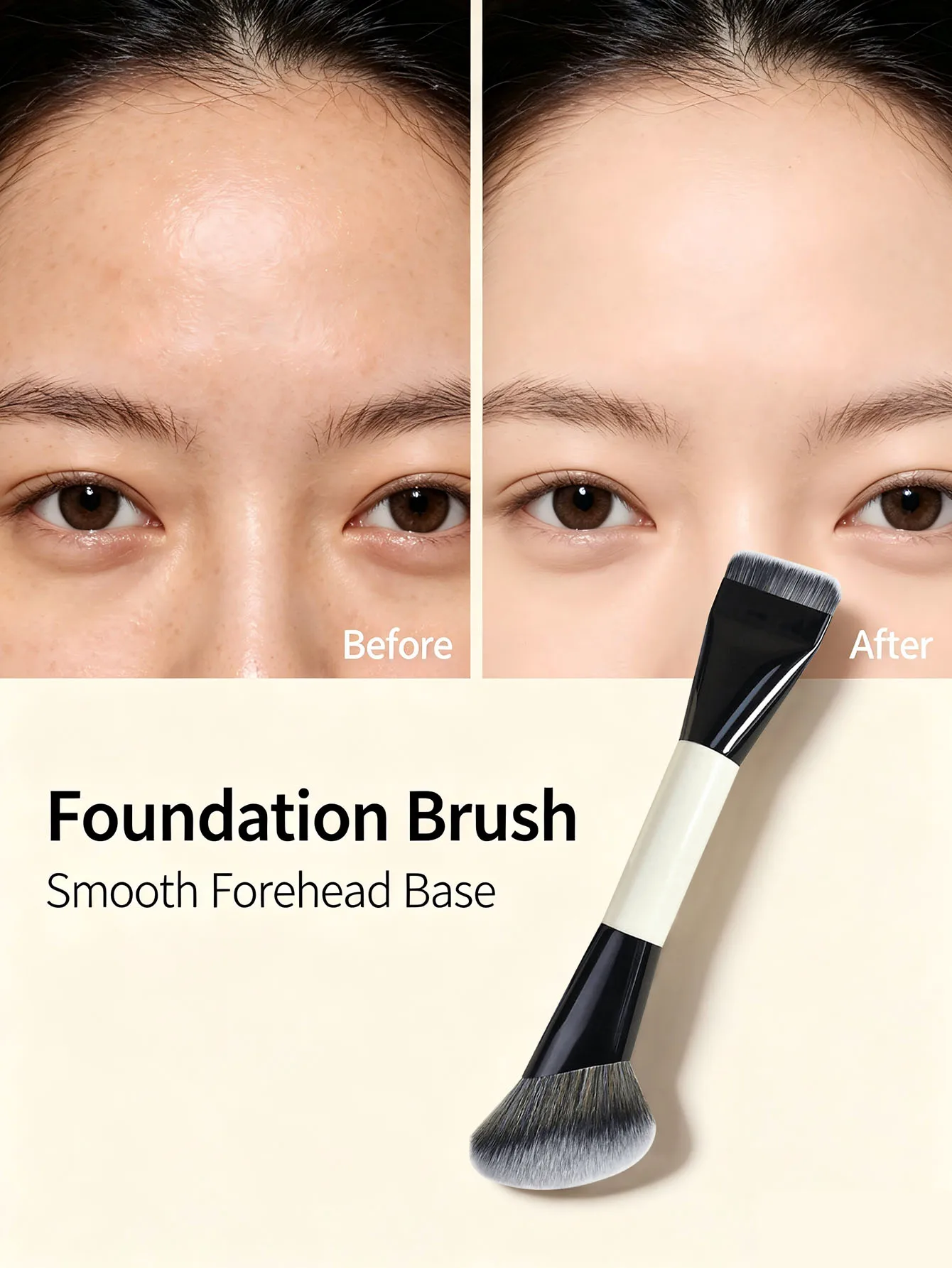 1 Dual-Ended Makeup Brush, Flat Foundation Brush + Angled Contour Brush, Soft and Fluffy Synthetic Bristles, a Multi-Functional Makeup Tool Suitable for Liquid, Cream, and Powder Makeup, Beginner-Friendly