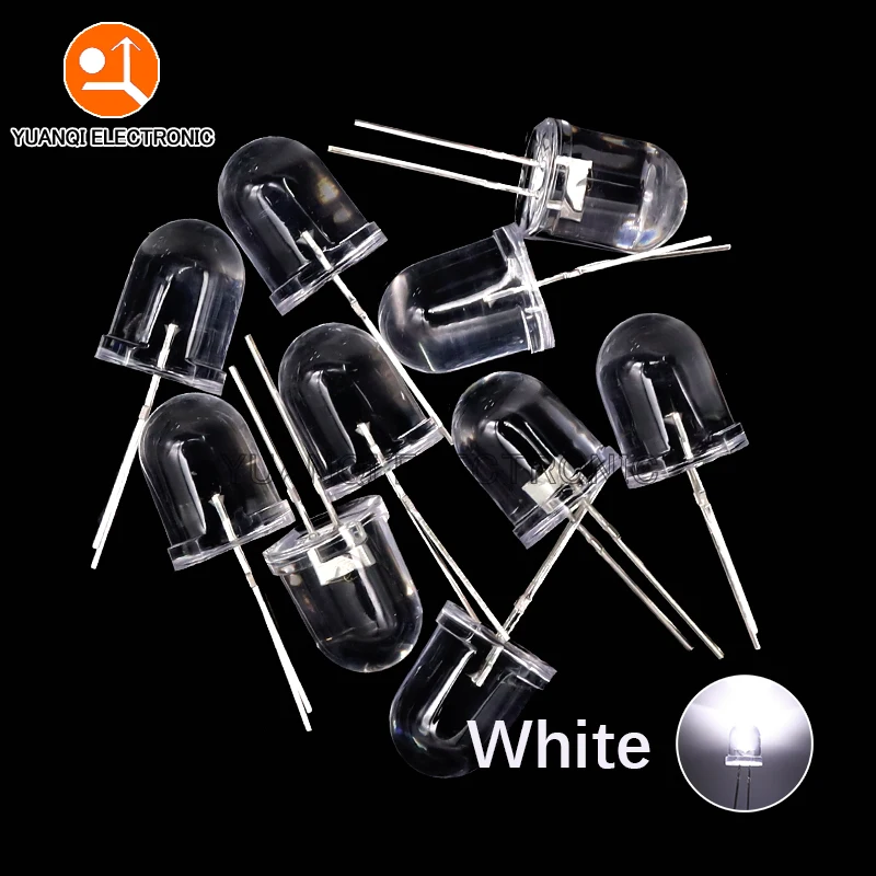 10PCS 10MM LED Assorted Kit 5 Colors White Red Green Blue Yellow DIY F10 0.75W Diffused Round Light Emitting Diodes