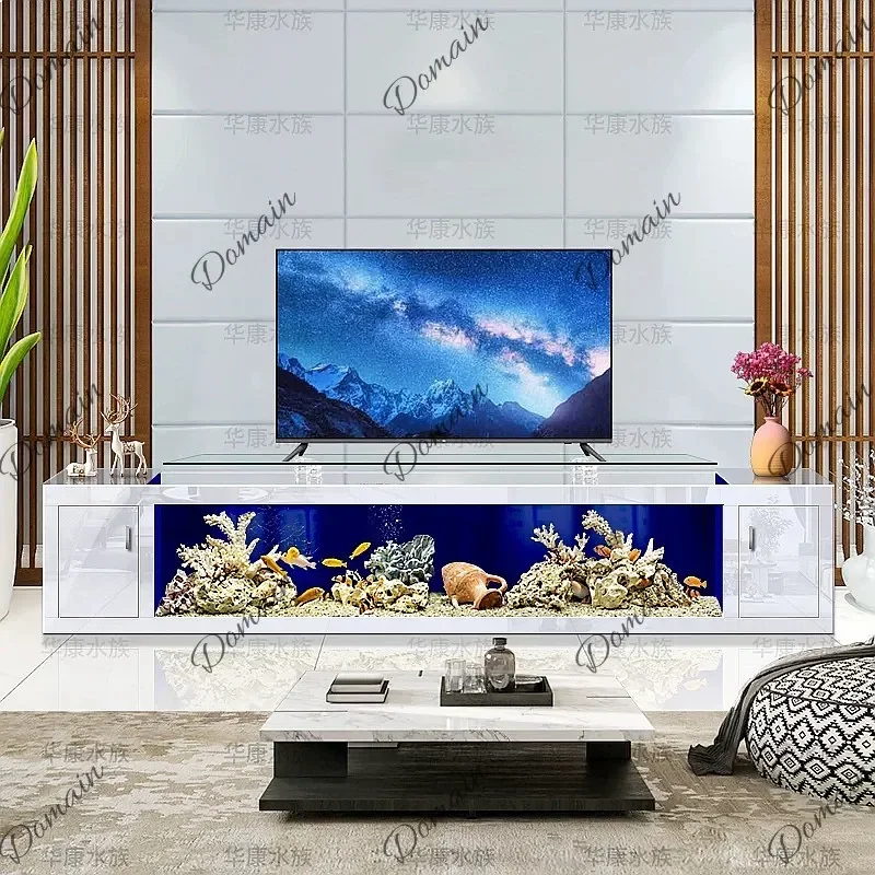 ZL TV Cabinet White Fish Tank 2026 New Large Floor Eco Glass No Water Change Aquarium
