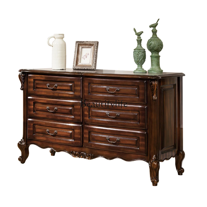 

American Style Solid Wood Bedroom Six-Drawer Cabinet Living Room European Style Drawer Storage Cabinet