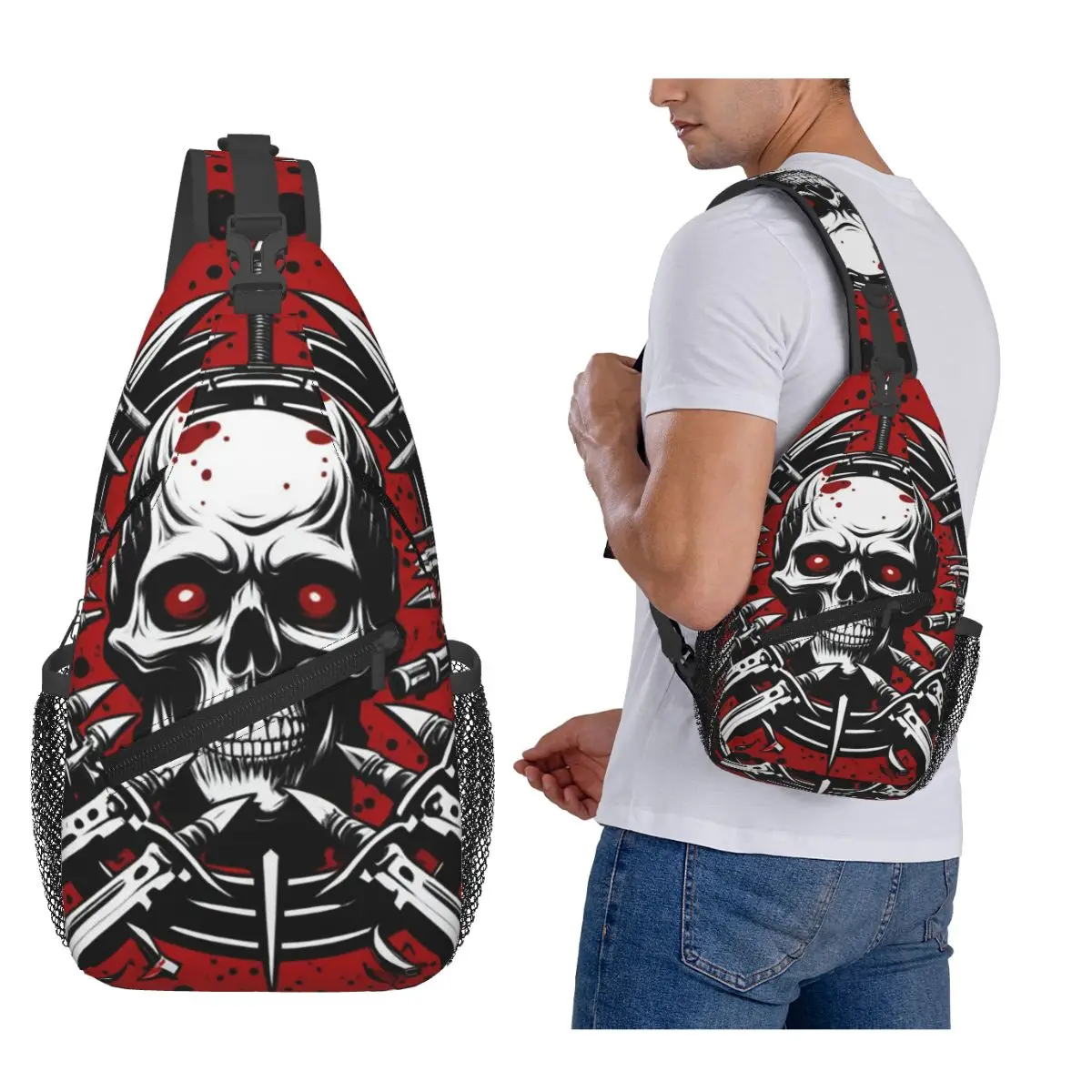 

Модный Джокерс Череп Пистолет Готический Скелет 6, нагрудная сумка, мужской рюкзак через плечо, нагрудная сумка, дорожный походный рюкзак, сумка на плечо