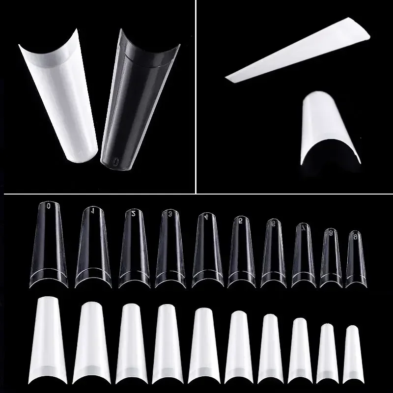 60/120/500/600Pc Long False Nail French Coffin Acrylic Half Nail Tips Transparent Natural False Nails Supplies for Professionals