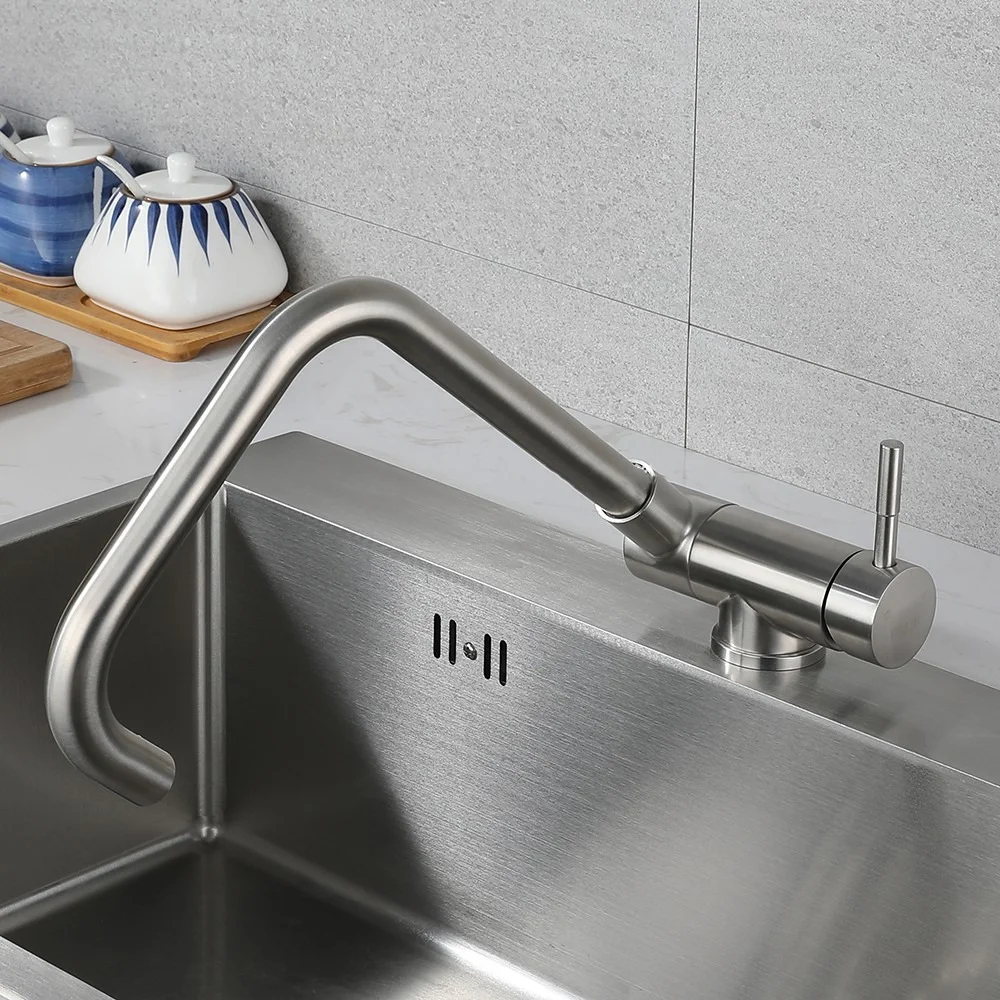 Kitchen Faucet Folding Down Hot Cold Water Mixer Faucet Stainless Steel 360 Degree Swivel Low Window Wash Basin Sink Tap