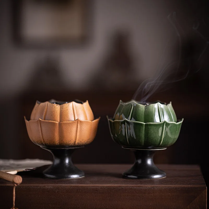 Handgefertigtes Weihrauchtablett aus Keramik mit Blumenfadenimitat – Aroma-Diffusor für Zuhause, Teestube, Lotusblatt-Basis, Buddha-Halle, Weihrauchbrenner – Detail 24