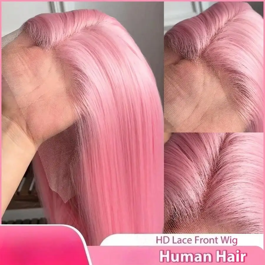 

250% Density Light Pink Bone Straight Pink Human Hair Wig 30 Inch 13x6 HD Transparent Lace Frontal Wigs with Baby Hair Pre Plucked Real Human Hair for Women