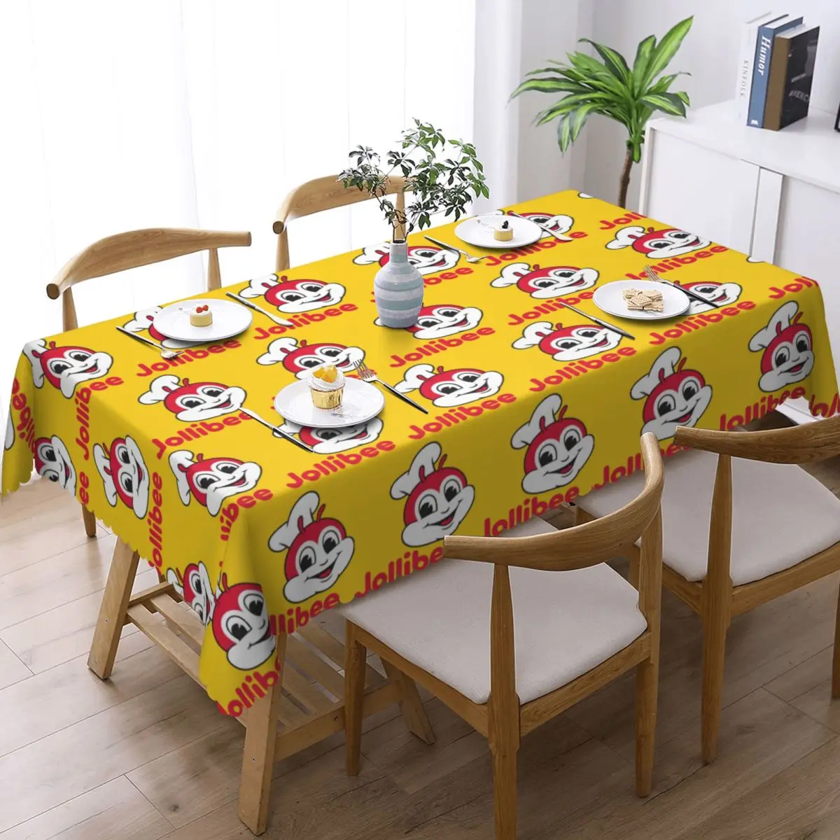 Jollibee Burger Restaurant Mascot Customized Rectangular Tablecloth Waterproof Table Cover for Dining Events Table Cloth