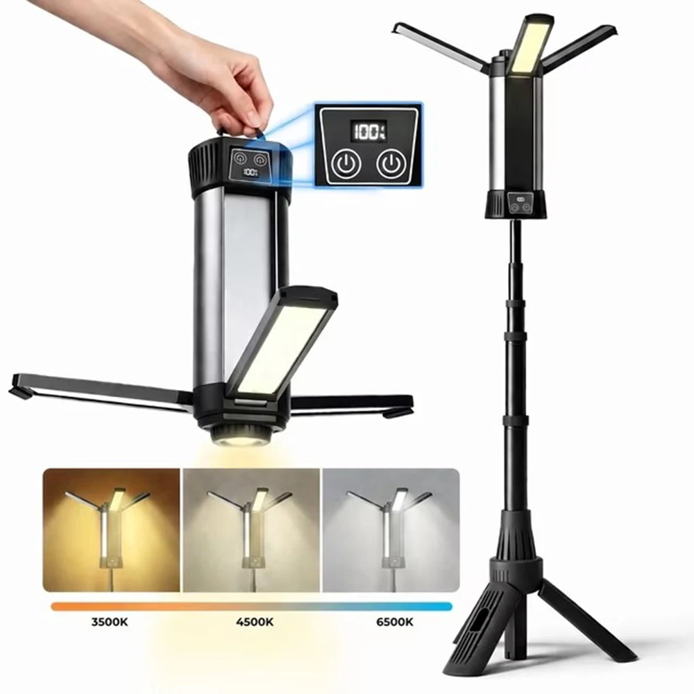 6000mAh Rechargeable Work Light with Stand High Lumen LED Cordless Camping Light Outdoor Portable Flashlight With Magnetic
