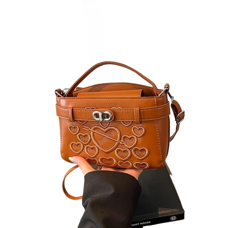 Heavy Industry Embroidery Portable Bucket Bag Premium Sense Versatile Commuter Bucket Shoulder Bag Foreign Style Messenger Bag