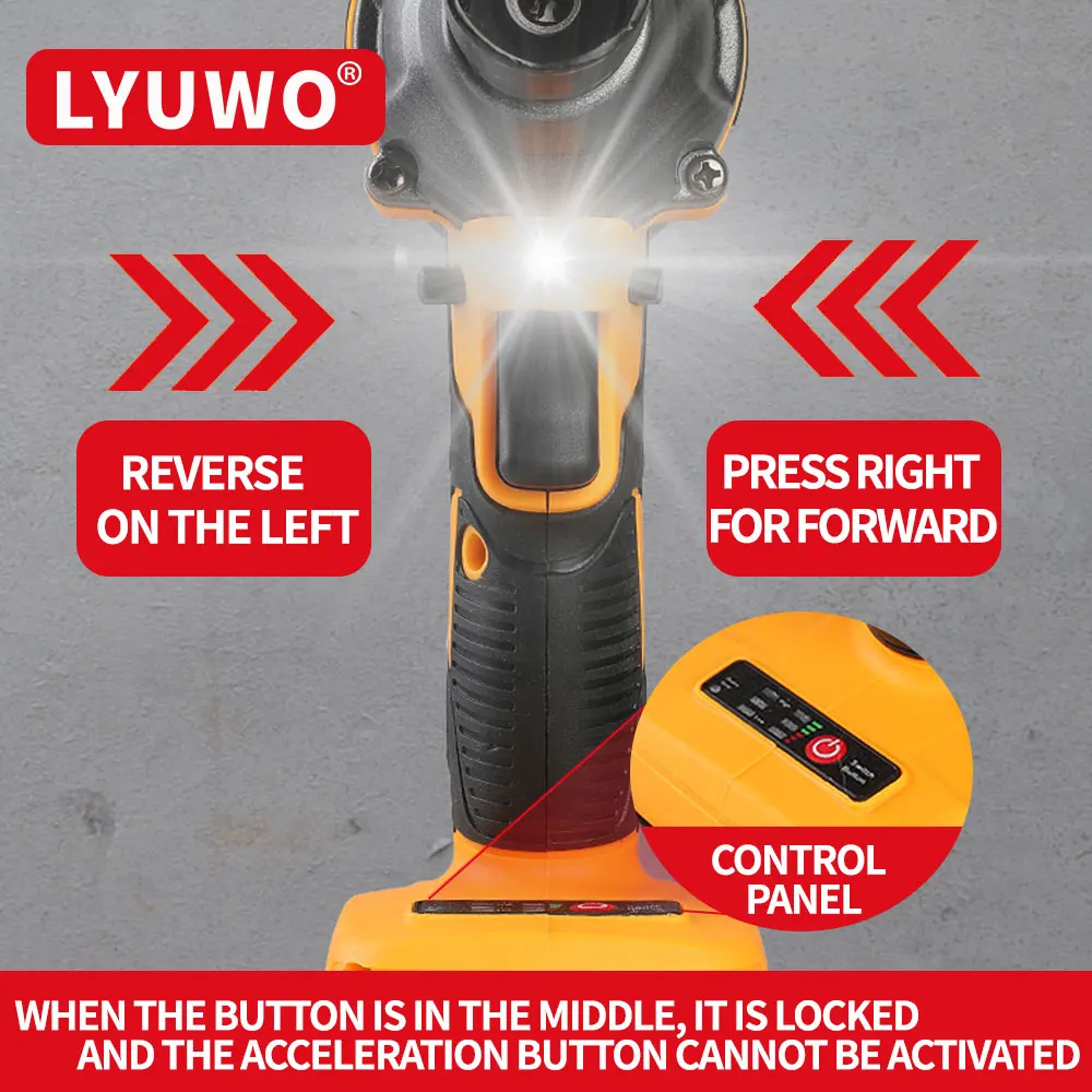 LYUWO Electric Wrench 520NM Brushless Electric Wrench High Torque Air Cannon Heavy Duty Automobile Repair High Power Impact Plat