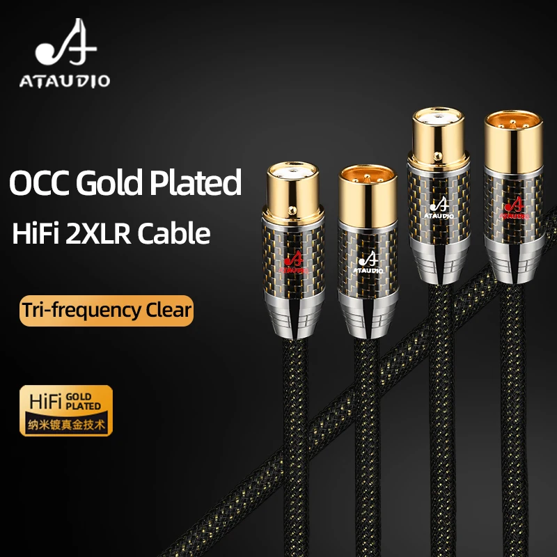 One Pair HiFi XLR Audio Cable  with Double Shielding High Purity OCC Gold-plated 2XLR Male to Female Amplifier Microphone Cable