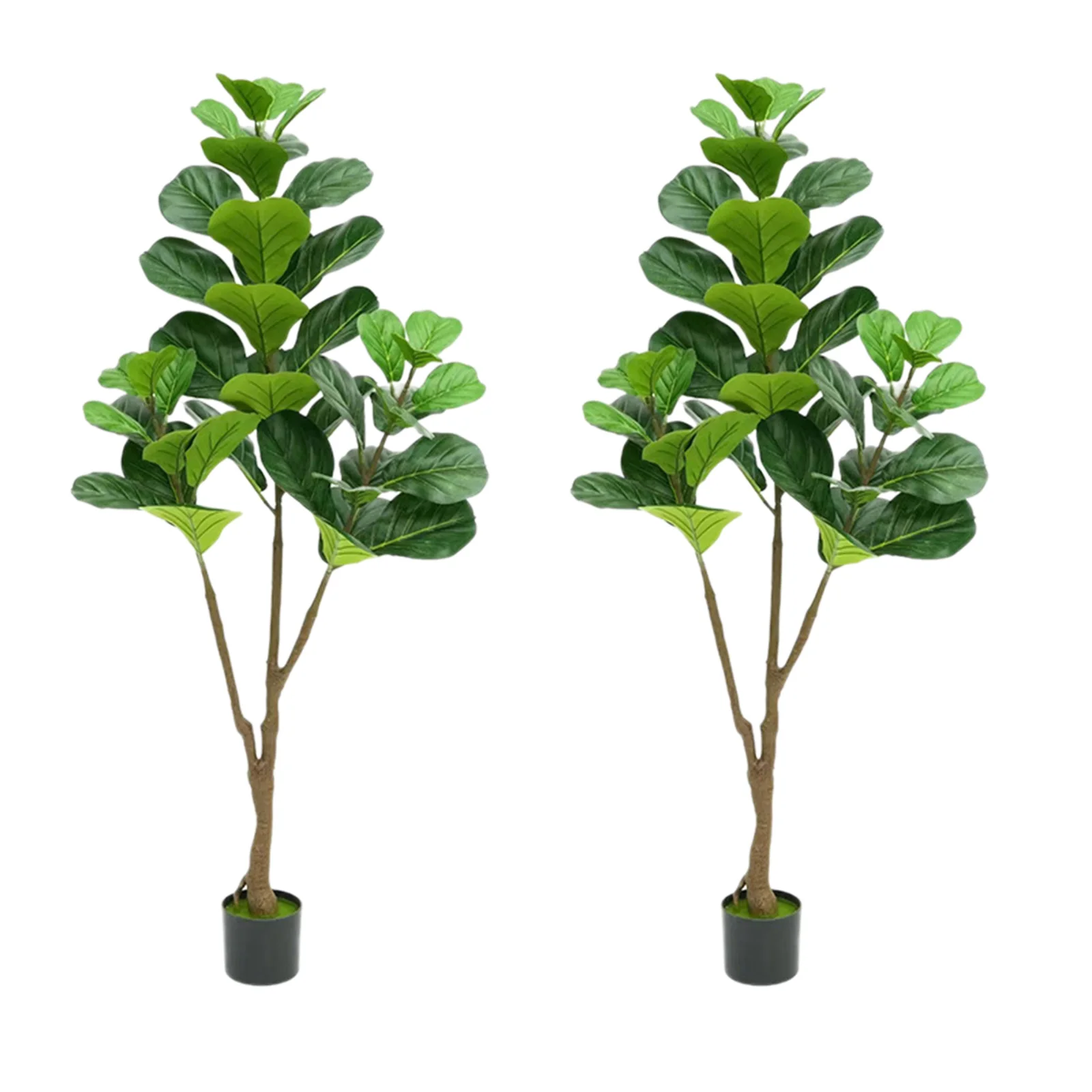 

2Pcs Artificial Fiddle Leaf Fig Tree, 4.9FT Tall Faux Plant Fake Ficus lyrata Silk Tree Decorative Fake Tree in Pot for Home