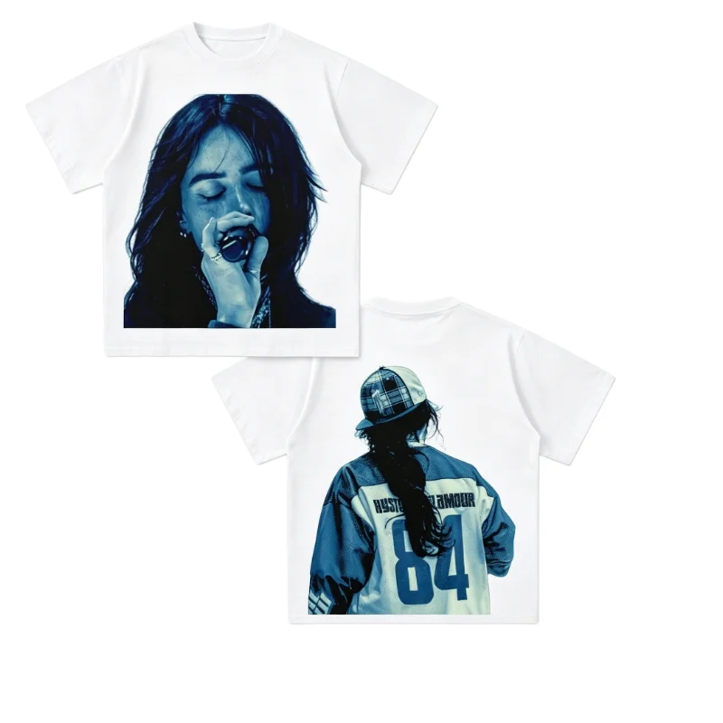 Oversized Blue Tone Billie Eilish T-Shirt 100% Cotton Crew Neck Short Sleeve Harajuku Pop Music Casual Graphic Loose Tee