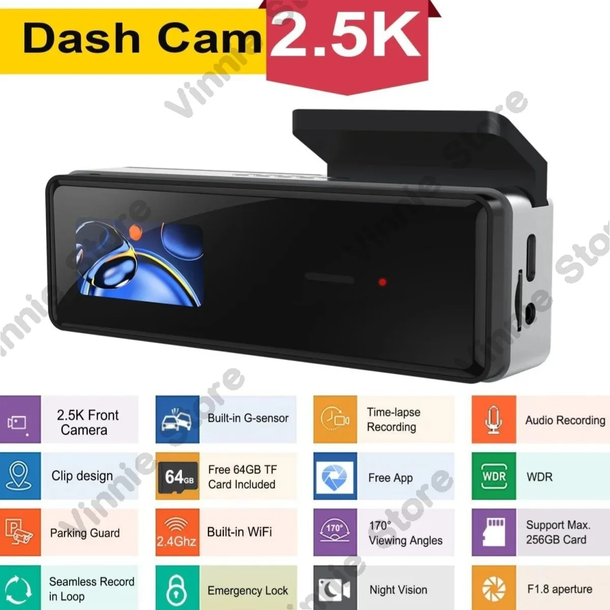 New 2K front lens 1.47 HD night vision WIFI mobile phone interconnected hidden car driving recorder
