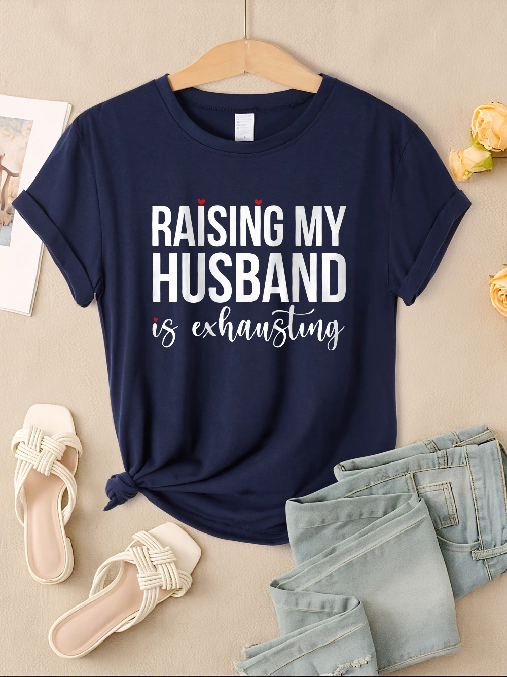 Raising My Husband  Prints T Shirt Womens Loose Basics T-Shirts Street All-Match Short Sleeve Tops Summer O-Neck Womans Clothes