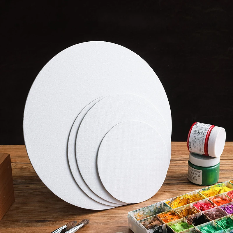 Round Canvas Board For Painting Cotton Blank,Primed White,Suitable For Gouache,Watercolor,Acrylic,Oil Painting,Art Supplies,5pcs