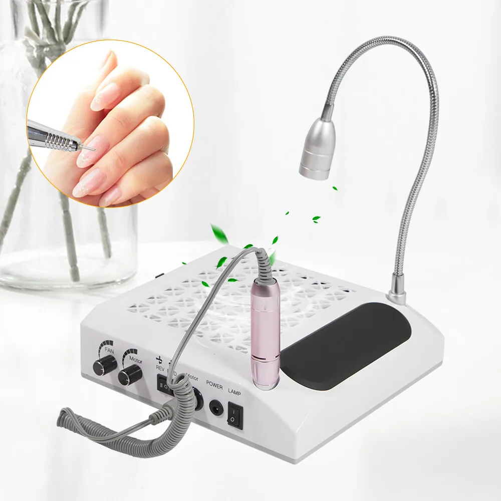Extracteur de poussière Nail Studio avec filtre + lumière LED + 6 perceuses à ongles, extracteur de poussière professionnel 4300 tourneurs par minute