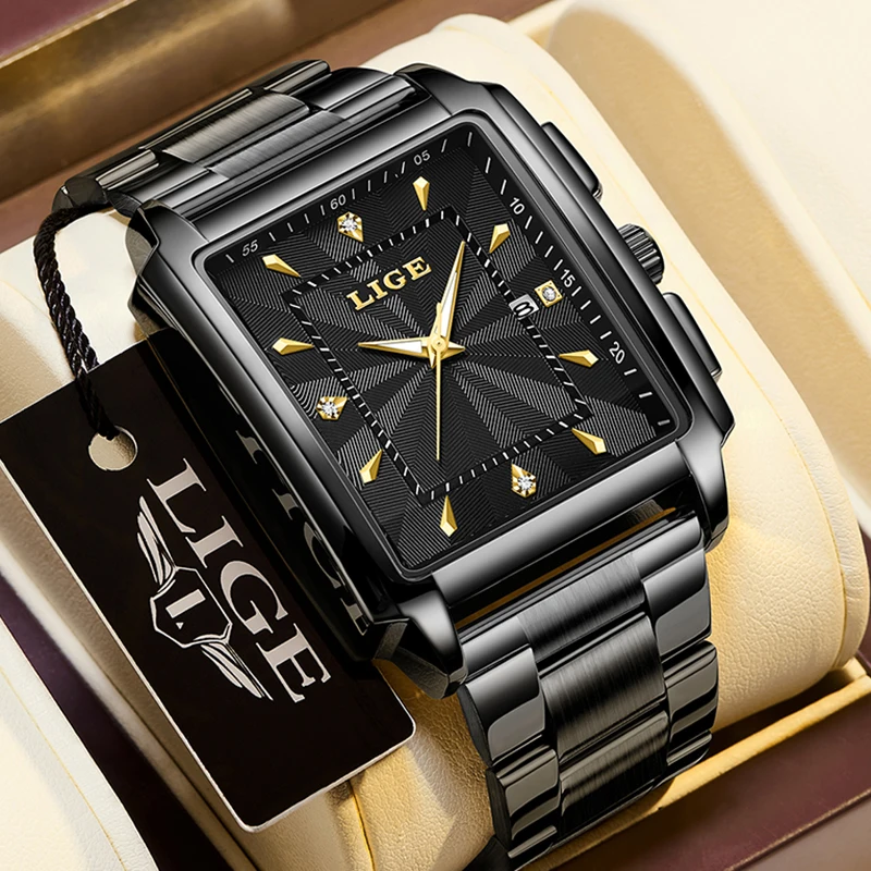 LIGE Business Square Watch Men Fashion Military waterproof Watches for Men Top Brand Luxury Sport Quartz Chronograph Clock Male