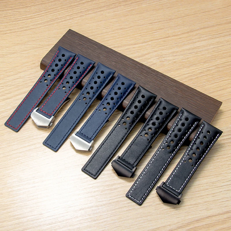 For Tag Heuer Carrera Heritage Monaco Series Leisure Gentleman's Soft Exquisite Breathable Sweatproof Cowhide Watch Strap 22mm