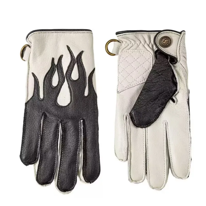 Deer Skin Flame Genuine Leather Gloves for Riding Motorcycles and Driving Cars Warm and Thick Winter Gloves for Men Women