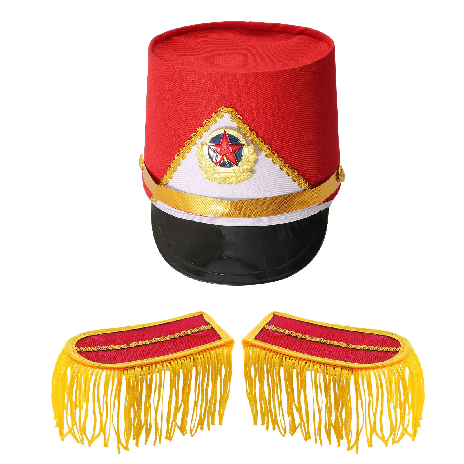 British Royal Guard Drum Head Hat Tassel Shoulder Boards Kid Halloween Soldiers Students Brass Band Honor Guard Flag-Raiser Hat