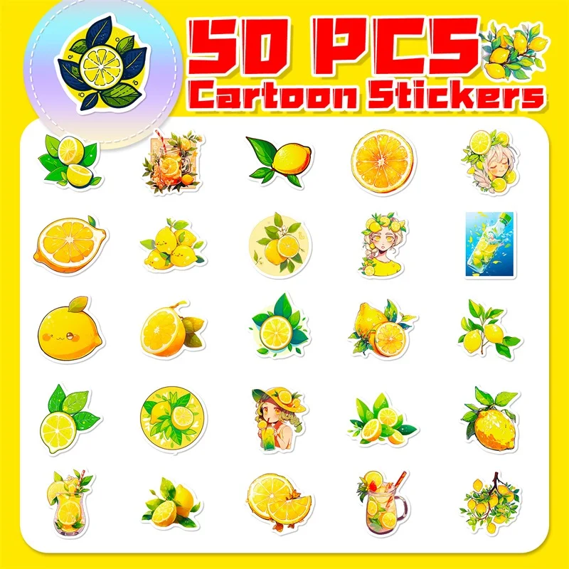 10/30/50PCS Fresh Lemon PVC Sticker Aesthetic Children\'s Decoration Scrapbooking Korean Stationery School Supplies for Kids