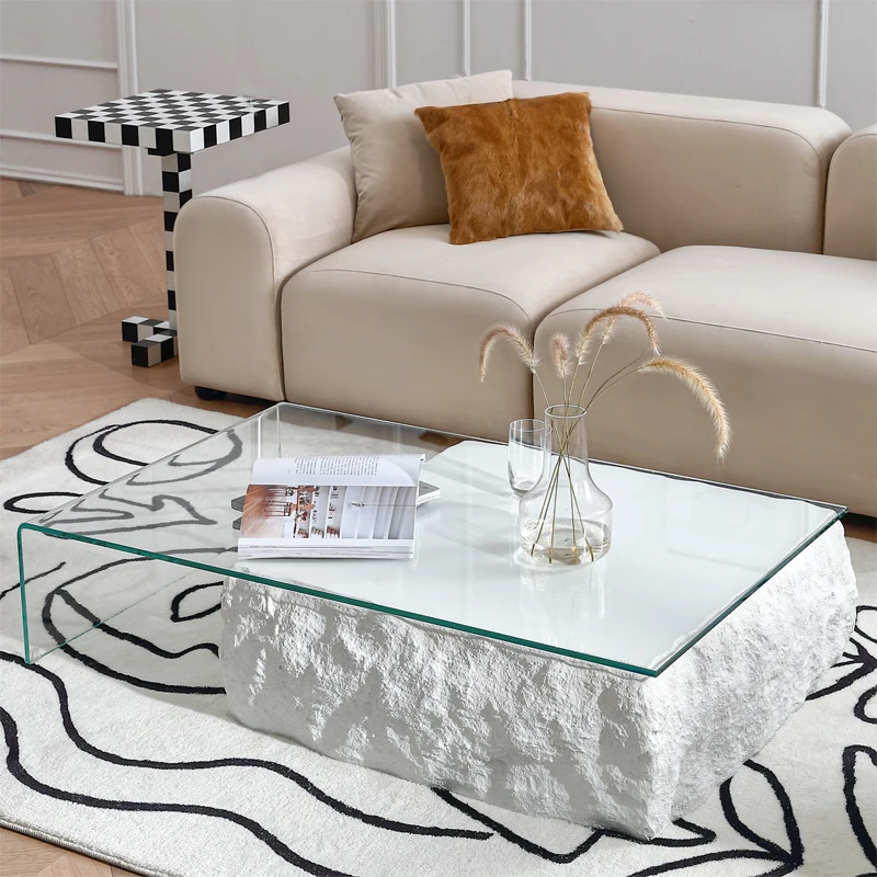 Light luxury modern high-end exquisite glass low coffee table designer vintage transparent minimalist French marble coffee table