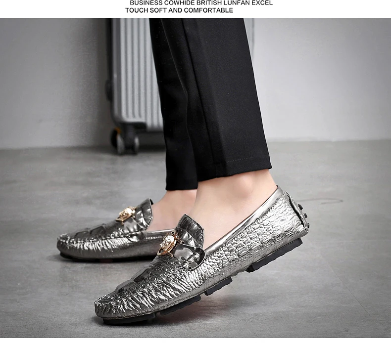 Herren-Slipper mit Krokodilmuster, Frühling/Sommer 2025, Britischer Stil, Glänzendes Leder, Lässige Loafer, Handgefertigt – Detail 21