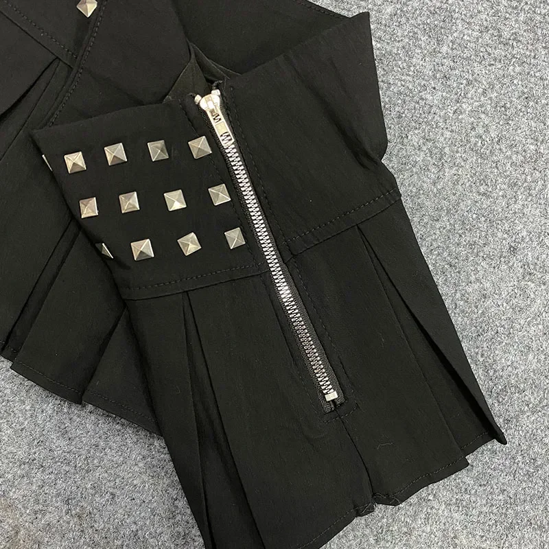 Harajuku خمر مثير برشام مطوي التنانير هوتي تنورة الصيف جديد الشارع القوطية الشرير لون نقي E-girl تنورة صغيرة ملابس حريمي #6