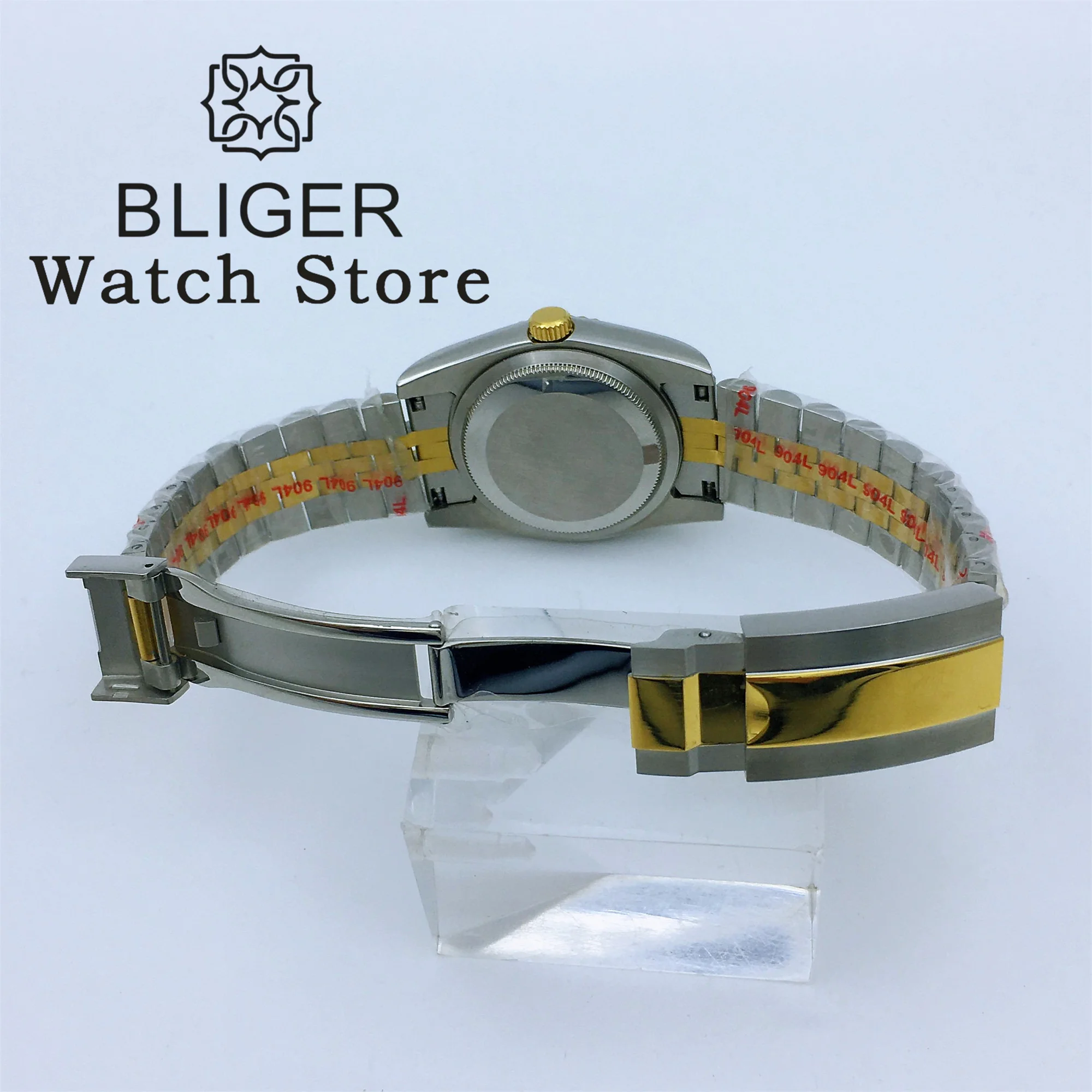 BLIGER 36mm 39mm NH35 Automatic Watch For Men Gold Diamond Dial Auto Date Sapphire Glass Two-Tone 904L Bracelet Waterproof Watch