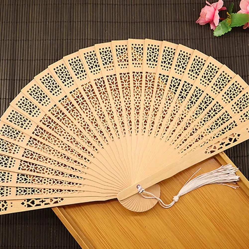 Full Flush Wooden Fan Sunflower Fan Hollowed Out Folding Fan Wedding Wooden Fan Sandalwood Fan E1J1