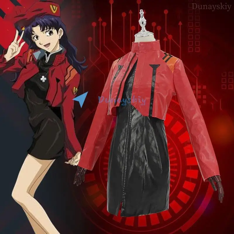 

Katsuragi Misato Косплей Костюм Хэллоуин маскарадный Katsuragi Misato полный комплект красная куртка платье аниме Униформа Misato наряды