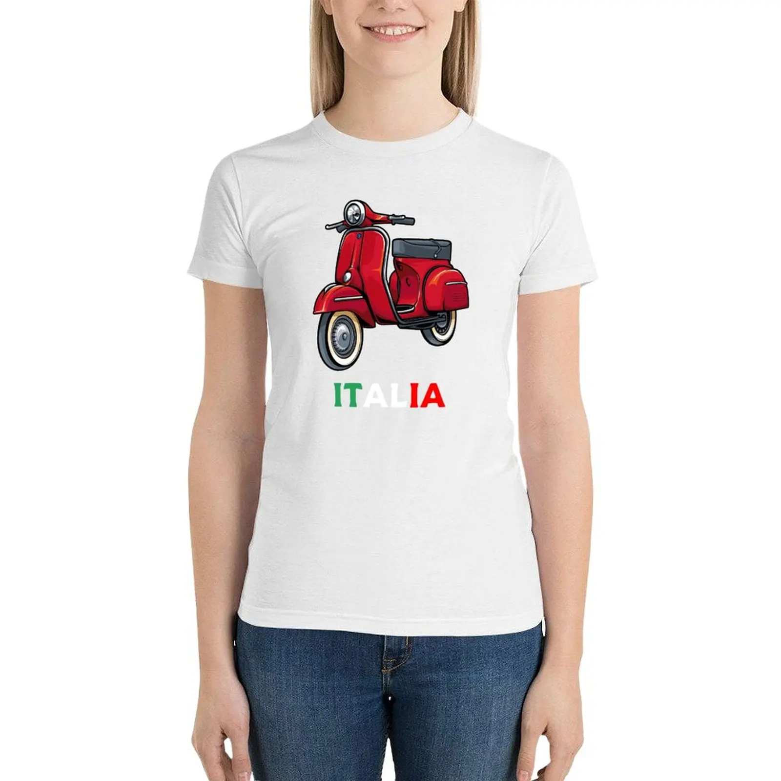 Italy Classic Vespa Scooter Moped Bike Retro Love Vintage T-shirt lady clothes korean fashion tight shirts for Women