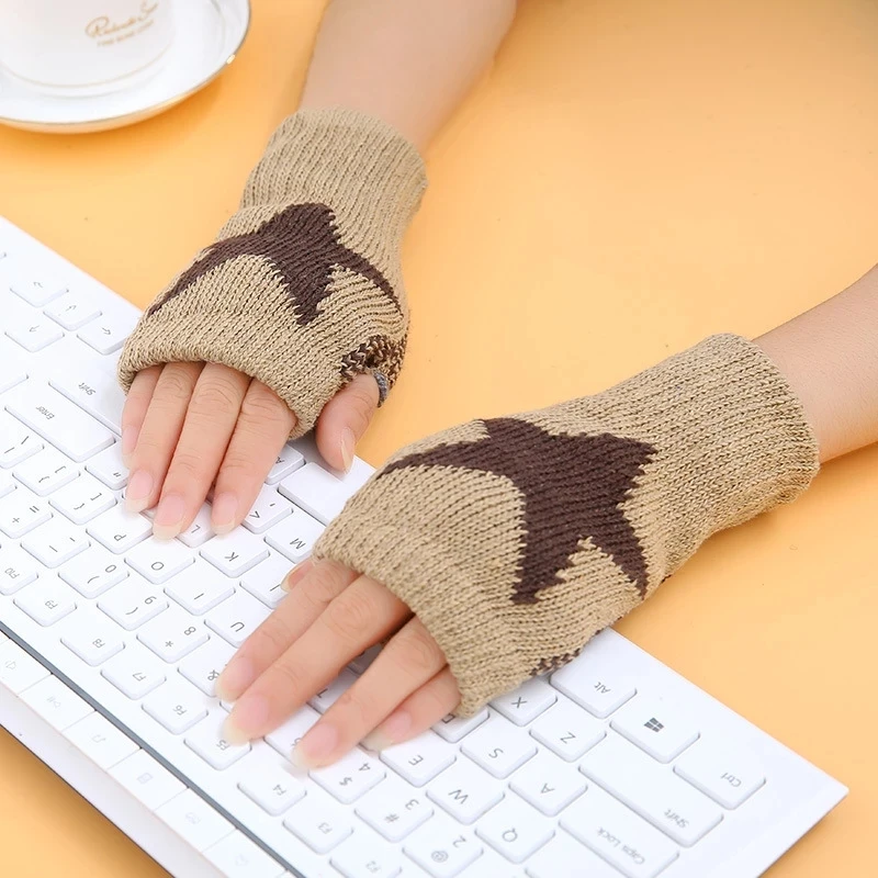 Autumn Winter New Knitted Gloves For Women Men Outdoor Warm Stretch Imitation Wool Mittens Office Writing Fingerless Gloves