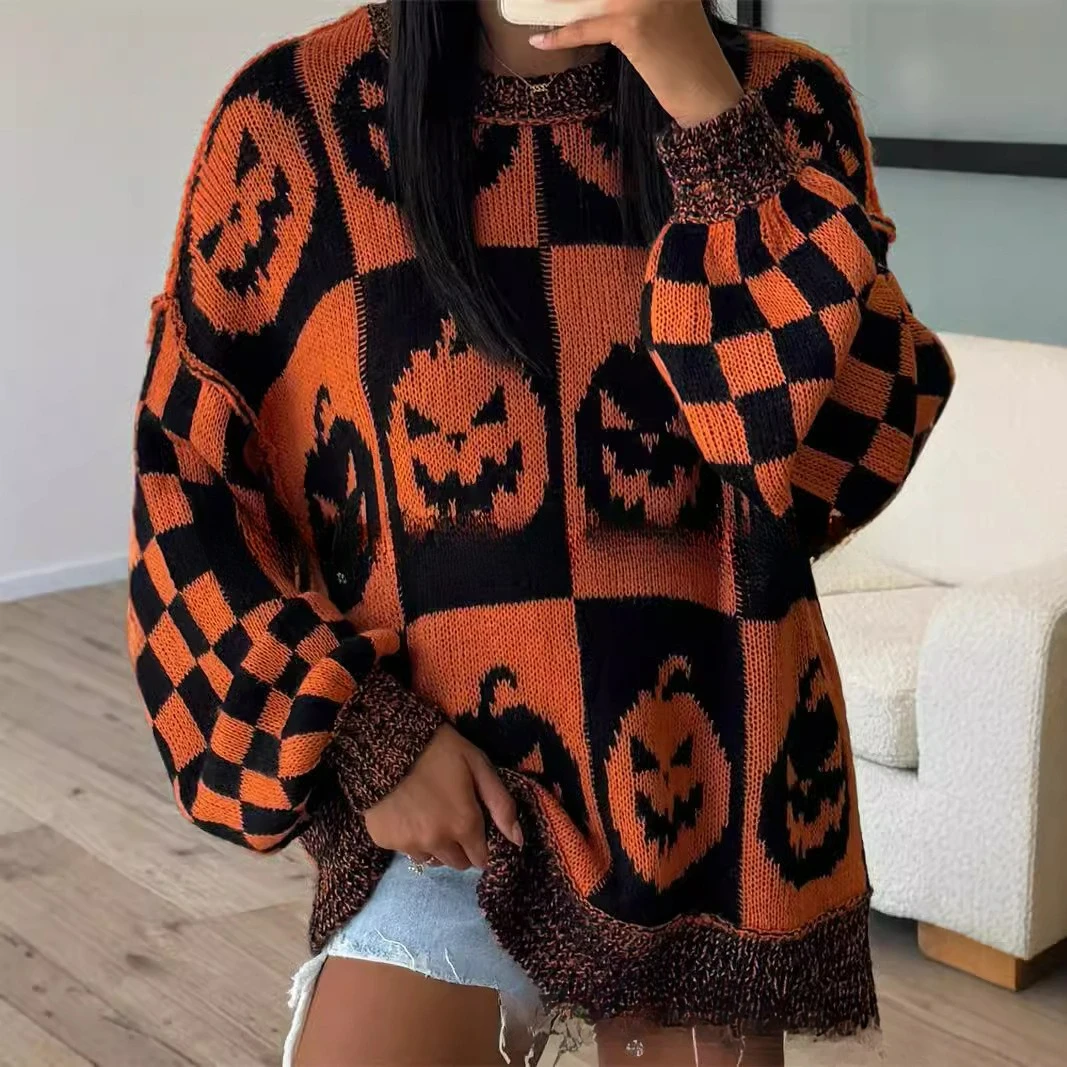 

2025 Autumn and Winter Fashion New Round Neck Long Sleeve Medium length Women's Knitted Shirt