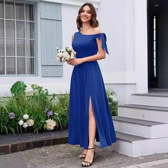 

Women's Sexy Ele Faion Single oulder Pure Color Dr Summer New Sle Cross-Border Ele Evening Gown