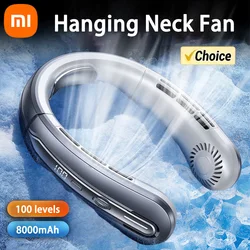 Xiaomi 8000mAh USB Hanging Neck Fan Portable Bladeless Rechargeable Mute LED 100 Speed Digital Display Electric Fans Air Cooler