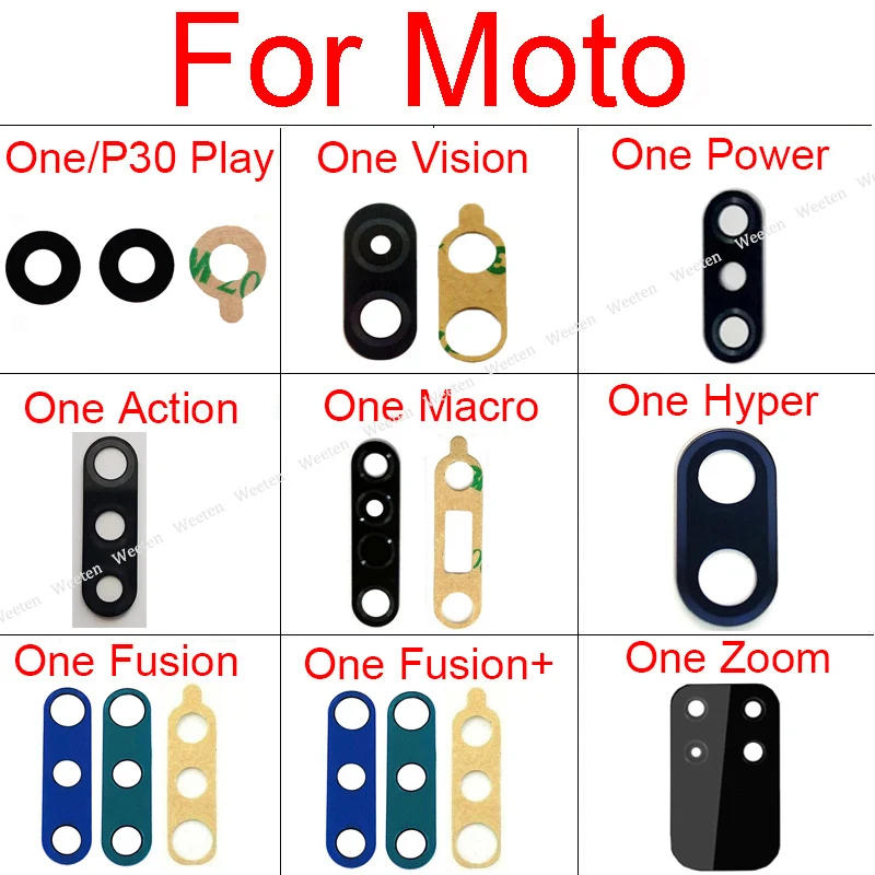 Back Rear Camera Glass Lens Sticker For Motorola Moto One Vision Power Action Macro Hyper Zoom Fusion Plus P30 Play Spare Parts