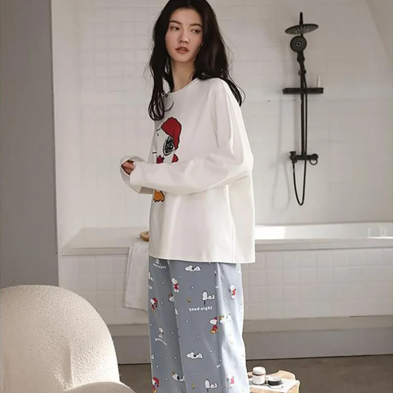 New Kawaii Cute Snoopy Pajamas Thin Style Long Pants Long Sleeves Loose Casual Sweet Home Clothes Birthday Gifts Girlfriend Gift